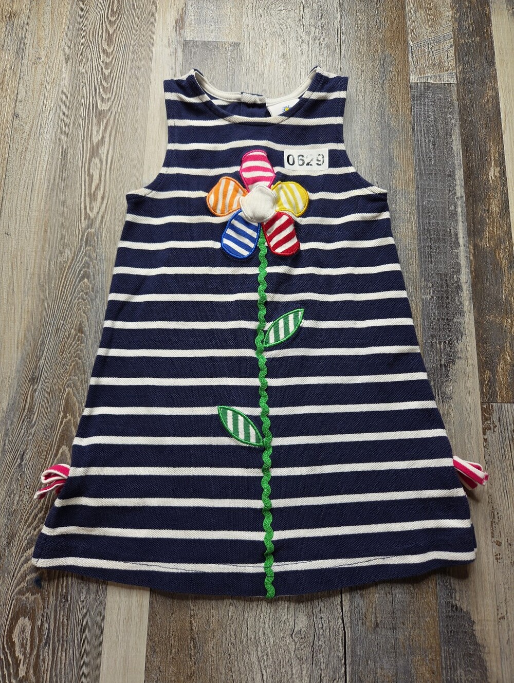 Florance Eiseman Vintage Dress 3T navy Blue And White Stripes Daisy Flower